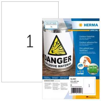 HERMA 9501 lipnios etiketės stačiakampės, nuolatinis lipnumas, balta, 50 vnt.