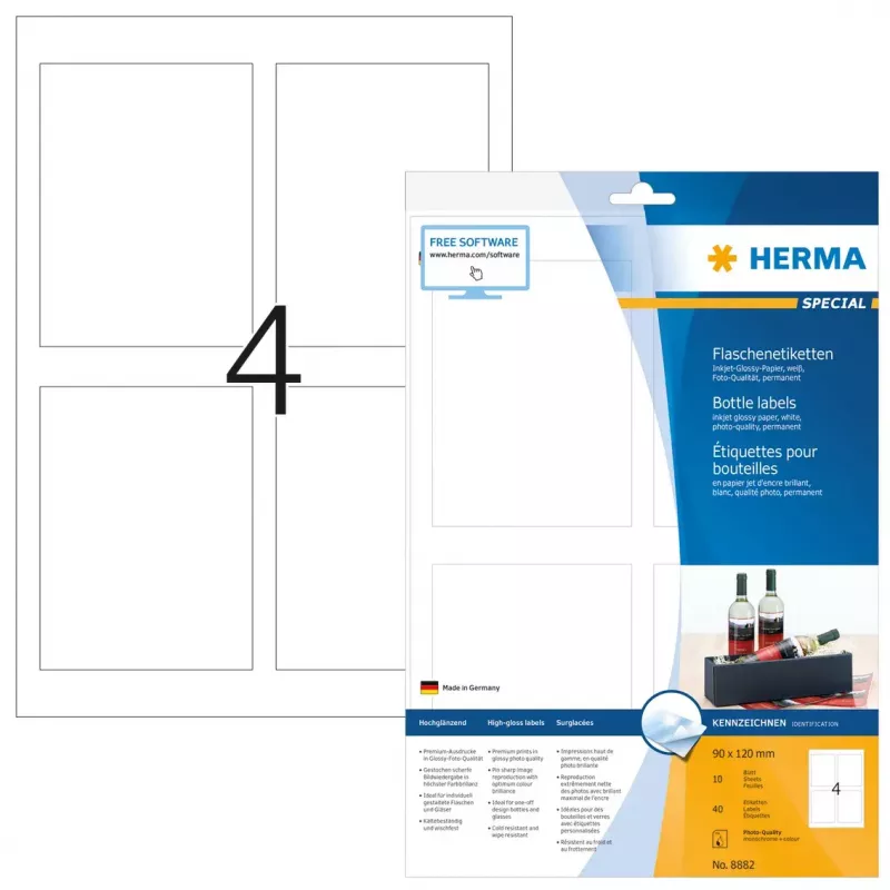 Lipnios etiketės buteliams HERMA A4 rašaliniams spausdintuvams 90x120 mm