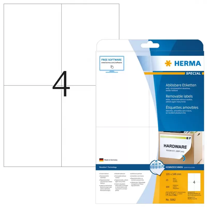 Nuimami lipdukai HERMA 5082 A4 105x148 mm balti