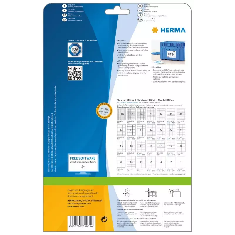 Lipnūs etikečių lapai HERMA Labels Premium A4 210x297 mm