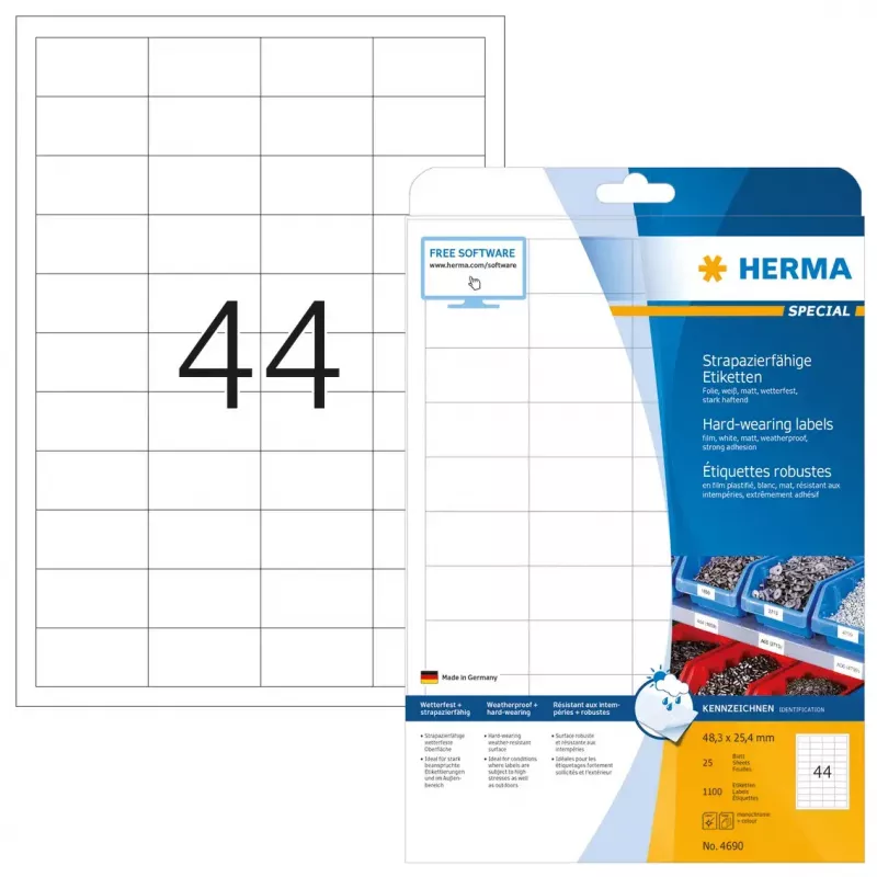 Lipnios etiketės spausdintuvui HERMA Labels patvarios A4 48,3x25,4 mm