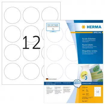 Lipnios etiketės spausdintuvui HERMA Nuimamos etiketės A4 Ø 60 mm