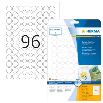Lipnūs etiketės HERMA Removable A4 Ø 20 mm apvalios baltos