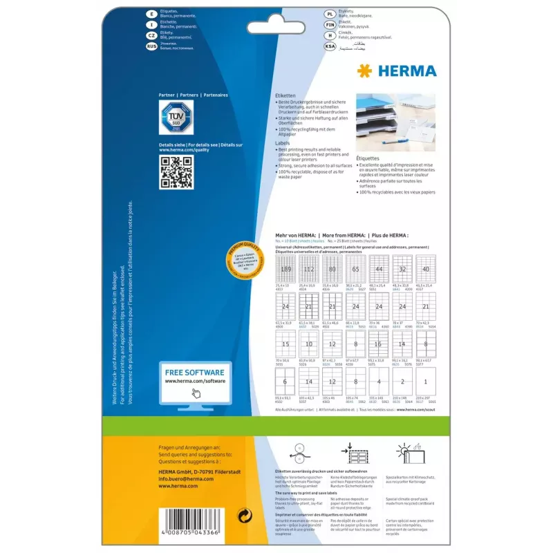 Lipnūs etikečių lapai HERMA Labels Premium A4 35,6x16,9 mm