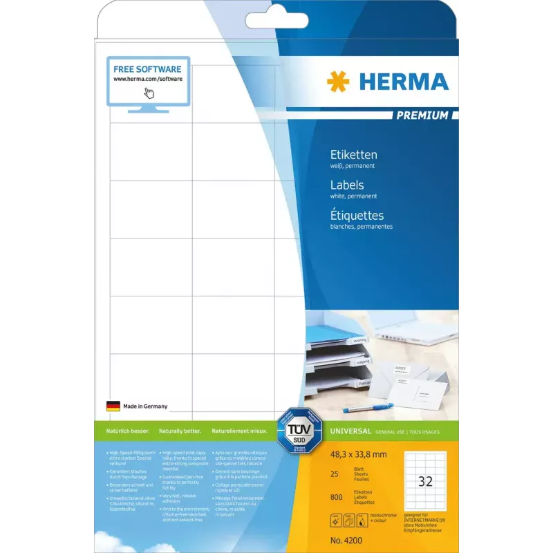 Lipnūs etikečių lapai HERMA Labels Premium A4 48,3x33,8 mm