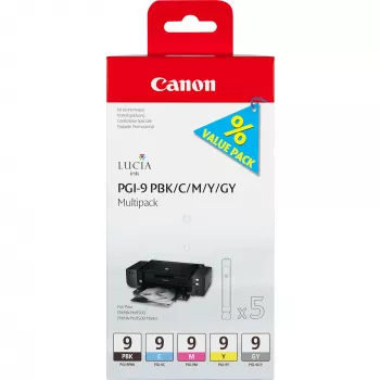 Canon PGI-9 multipaketas 5 kasečių: foto juoda, mėlyna, raudona, geltona, pilka