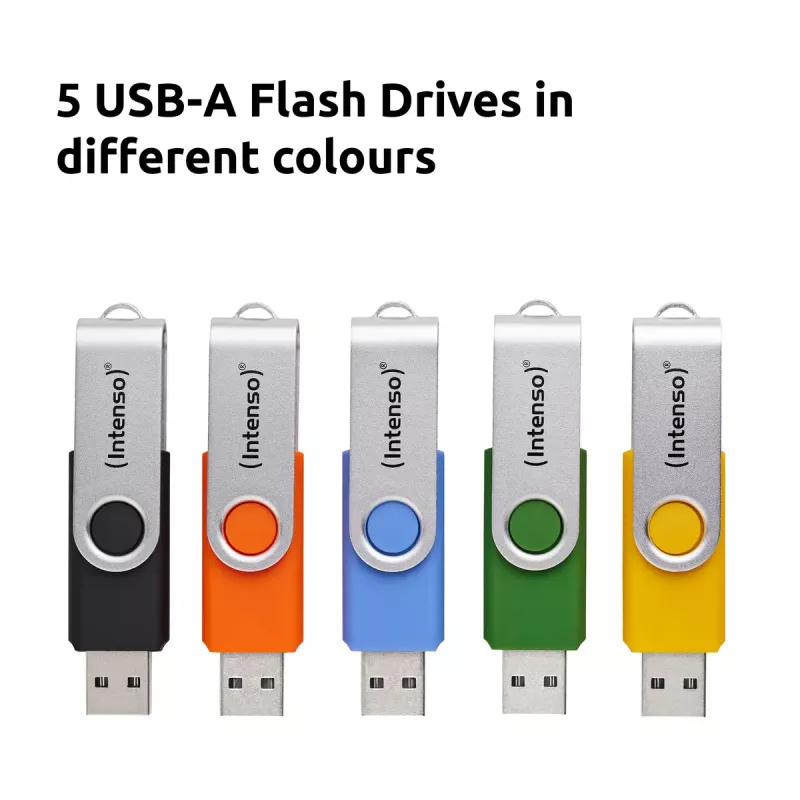 INTENSO Office Line USB atmintukų multipack 5×64 GB, USB-A, USB 3.2 Gen 1, sukamas, įvairiaspalvis