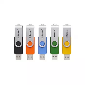 INTENSO Office Line USB atmintukų multipack 5×64 GB, USB-A, USB 3.2 Gen 1, sukamas, įvairiaspalvis