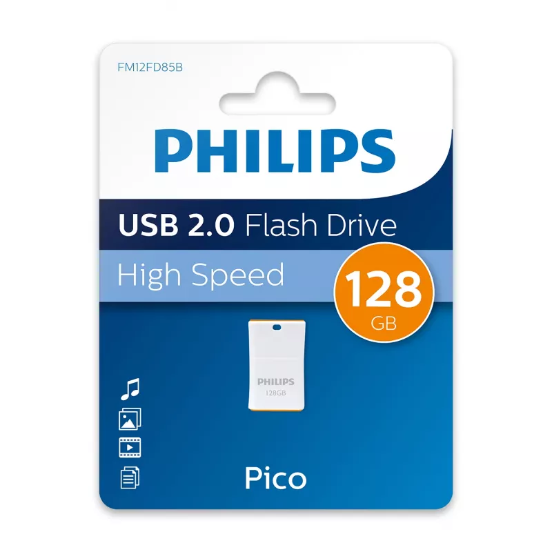 Philips Pico USB atmintukas 128 GB USB Type-A 2.0 Oranžinis, Baltas