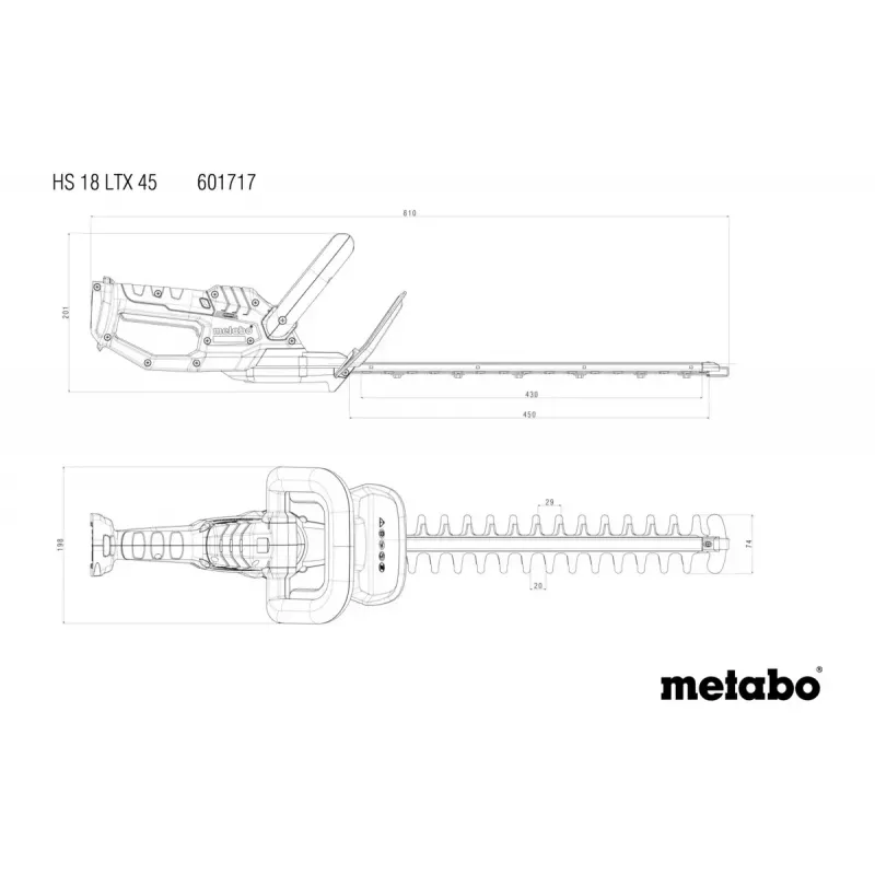 Metabo HS 18 LTX 45 akumuliatorinės gyvatvorių žirklės (be akumuliatoriaus)