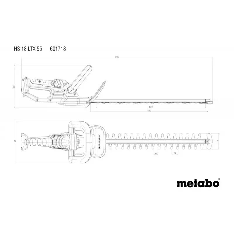 Metabo HS 18 LTX 55 akumuliatorinės gyvatvorių žirklės su dvipuse geležte, 18 V, 55 cm pjovimo ilgis, be akumuliatoriaus