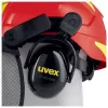 Uvex 9774238 apsauginis šalmas miškininkystei su skydeliu ir ausinėmis (HDPE, raudona/geltona)