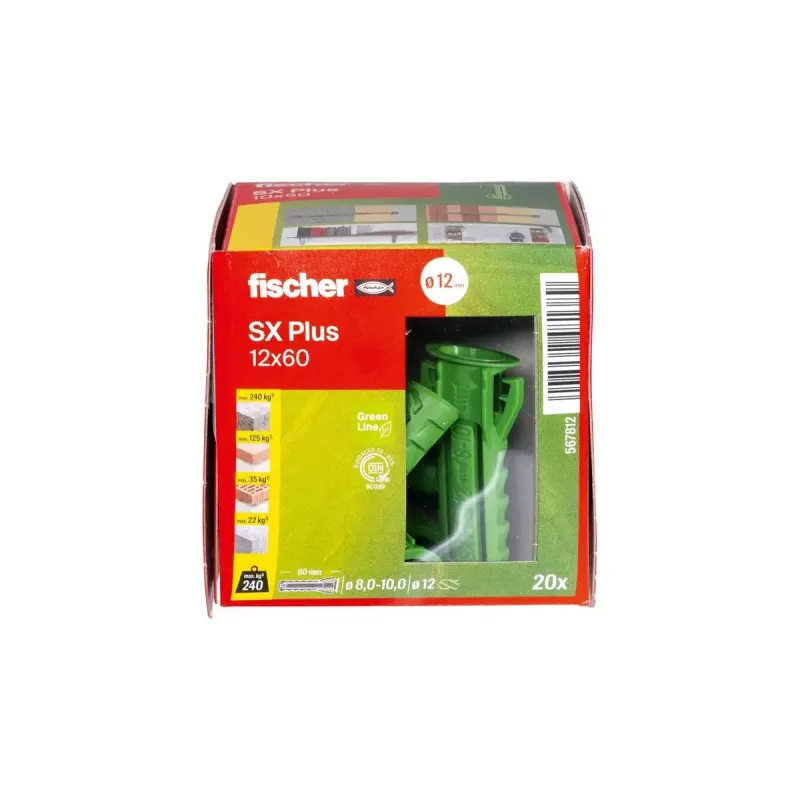 Fischer SX Plus Green 567812 60 mm 12 mm 20 vnt. Žali pleištiniai kaiščiai