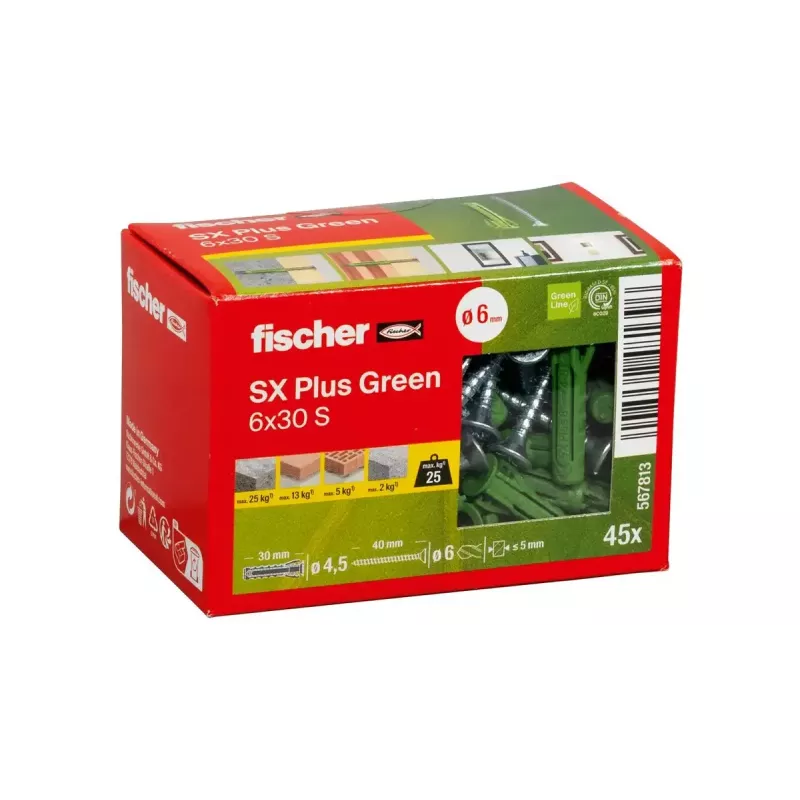Fischer 567813 kaiščių ir varžtų rinkinys 45 vnt. Žalias