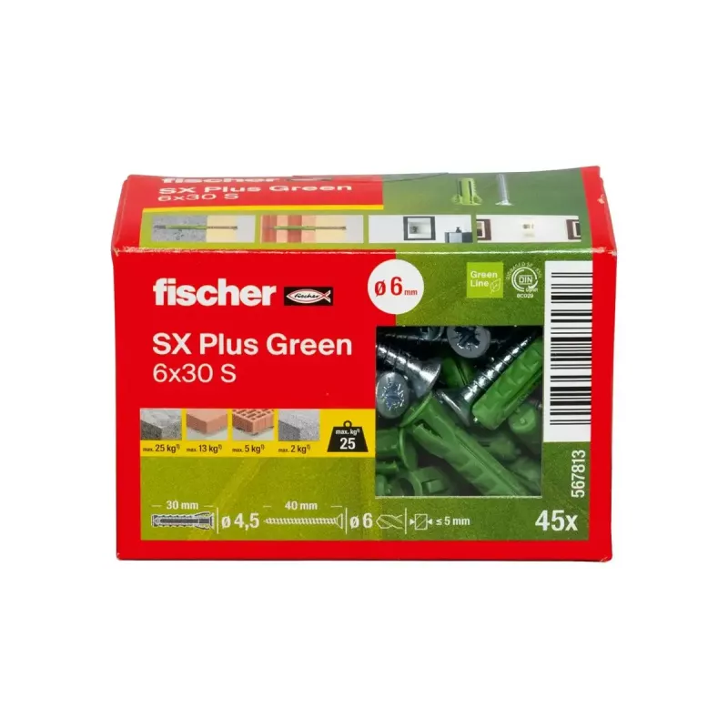 Fischer 567813 kaiščių ir varžtų rinkinys 45 vnt. Žalias