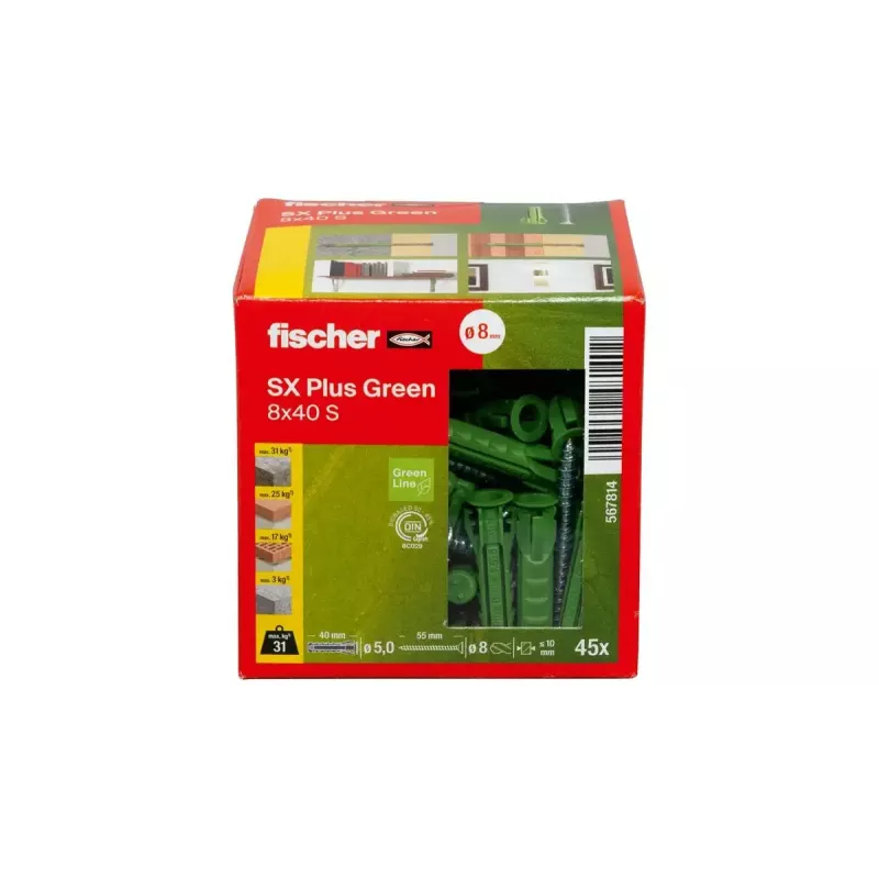 Fischer 567814 kaiščių ir varžtų rinkinys 45 vnt 8 mm skersmuo 40 mm ilgis