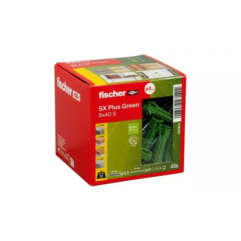 Fischer 567814 kaiščių ir varžtų rinkinys 45 vnt 8 mm skersmuo 40 mm ilgis