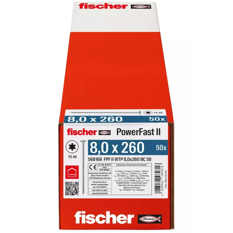Fischer PowerFast FPF II-WTP BC medsraigčiai su flanšine galvute 50 vnt. (568169)