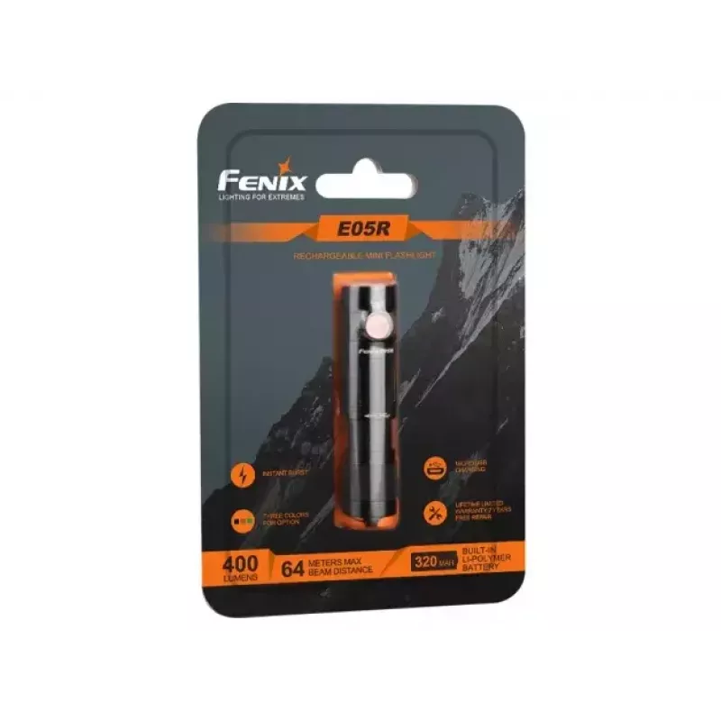 Feniksas E05R juodas rankinis žibintuvėlis LED duraliuminis IP68 30h