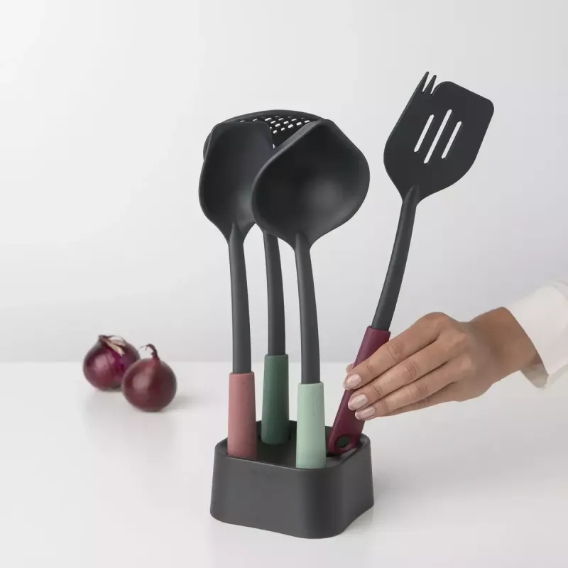 Brabantia Tasty+ 5 dalių virtuvės įrankių rinkinys (juoda, žalia, raudona) – atsparus karščiui iki 220°C