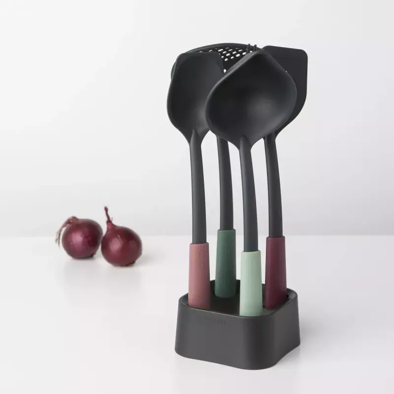 Brabantia Tasty+ 5 dalių virtuvės įrankių rinkinys (juoda, žalia, raudona) – atsparus karščiui iki 220°C