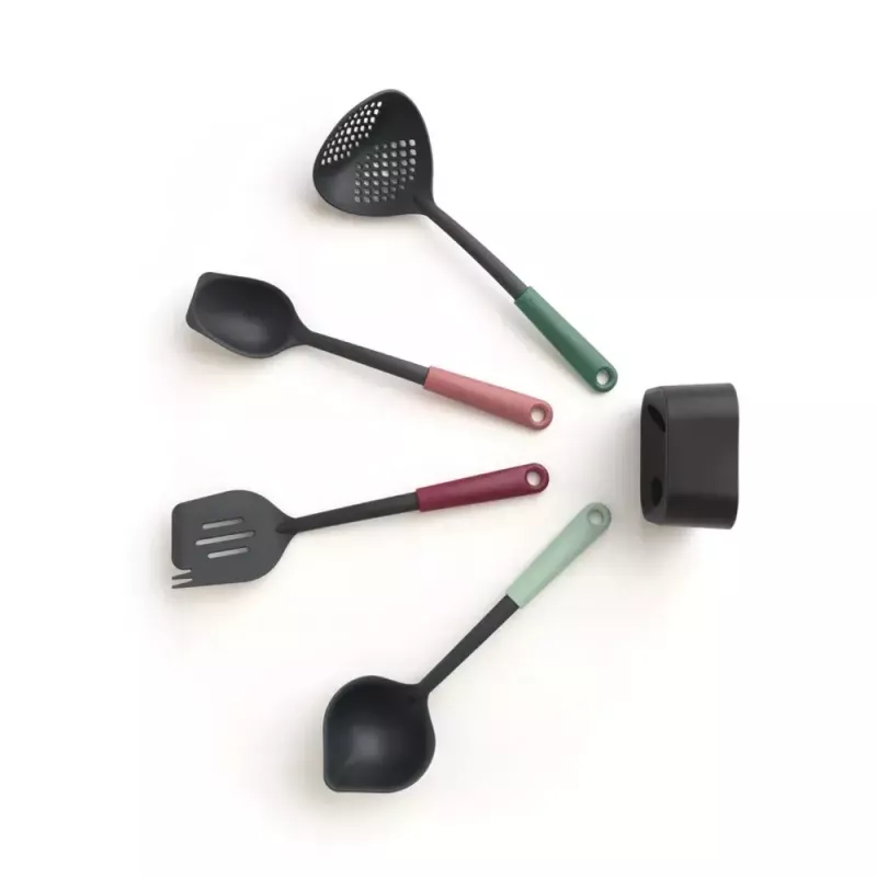 Brabantia Tasty+ 5 dalių virtuvės įrankių rinkinys (juoda, žalia, raudona) – atsparus karščiui iki 220°C
