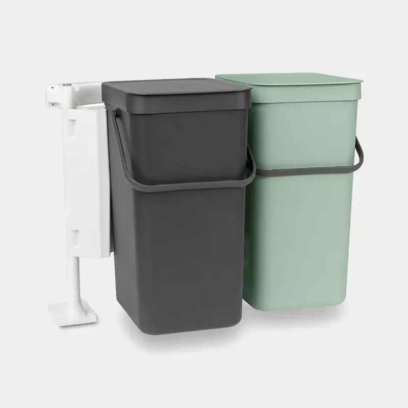 Brabantia Sort & Go stačiakampis plastikinis šiukšlių rūšiavimo rinkinys 2×16 l, žalia/pilka