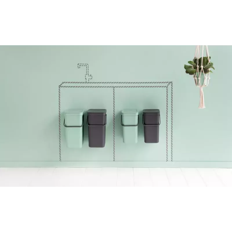 Brabantia Sort & Go stačiakampis plastikinis šiukšlių rūšiavimo rinkinys 2×16 l, žalia/pilka