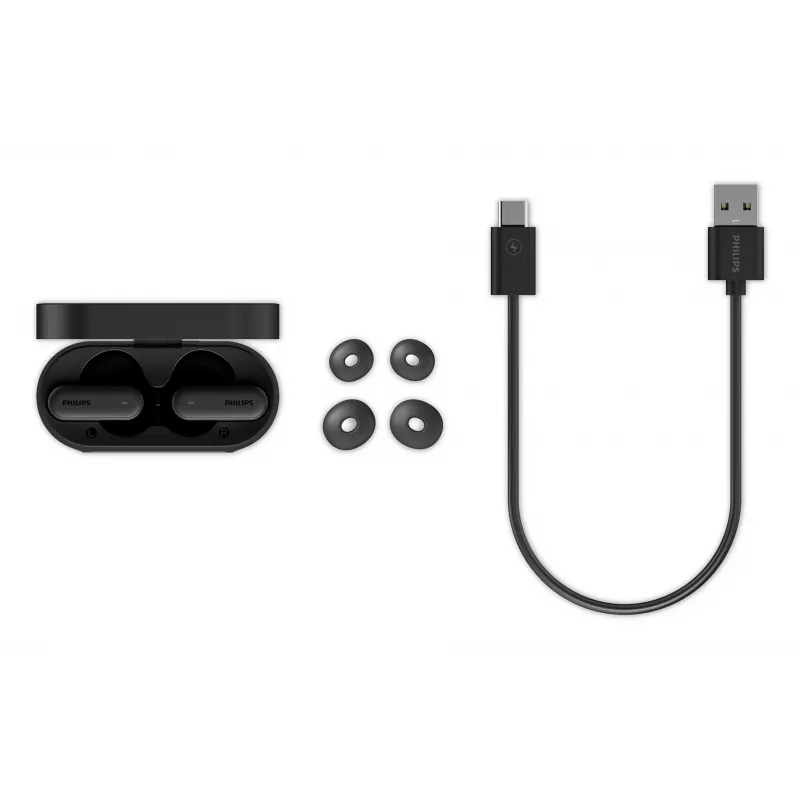 Ausinės Philips TAT6000BK/00 Tikras belaidis stereo (TWS) Bluetooth Į ausį, 20–20000 Hz, 10 m, Juodos