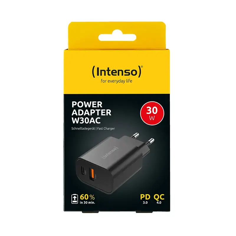 Intenso W30AC 30W USB-A USB-C maitinimo adapteris juodas