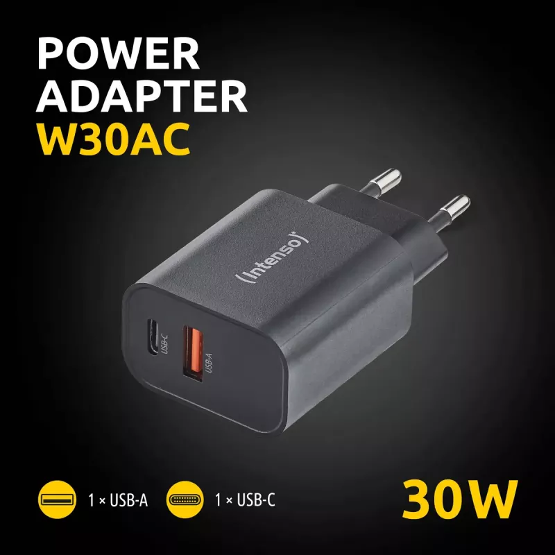Intenso W30AC 30W USB-A USB-C maitinimo adapteris juodas