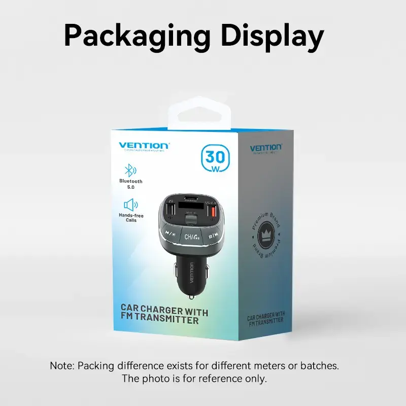Automobilinis įkroviklis Vention 3-Port USB (USB-C + 2× USB-A) 30W/18W/5W Juodas