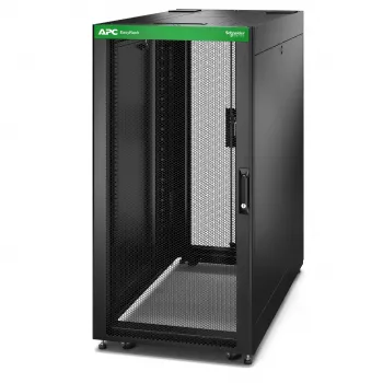 APC Easy Rack ER6422 24U stelažas, juodas, su stogu, ratukais, kojelėmis, 4 kronšteinais ir šoninėmis plokštėmis, be dugno, 1198H x 600W x 1200D mm