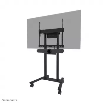 Neomounts AV60-500BL komplektas vaizdo juostai ir nešiojamojo kompiuterio lentynai, 43–110 colių ekranams, VESA iki 600x400, max apkrova 8 kg, plotis 900 mm