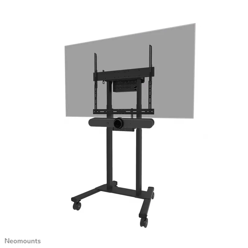 Neomounts AV60-500BL komplektas vaizdo juostai ir nešiojamojo kompiuterio lentynai, 43–110 colių ekranams, VESA iki 600x400, max apkrova 8 kg, plotis 900 mm