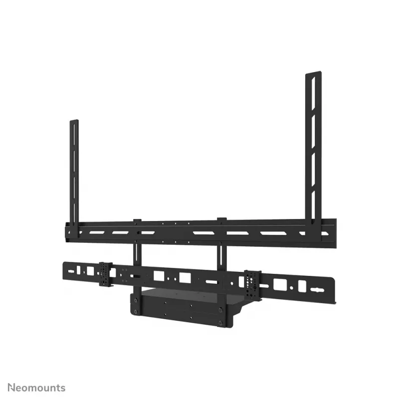 Neomounts AV60-500BL komplektas vaizdo juostai ir nešiojamojo kompiuterio lentynai, 43–110 colių ekranams, VESA iki 600x400, max apkrova 8 kg, plotis 900 mm