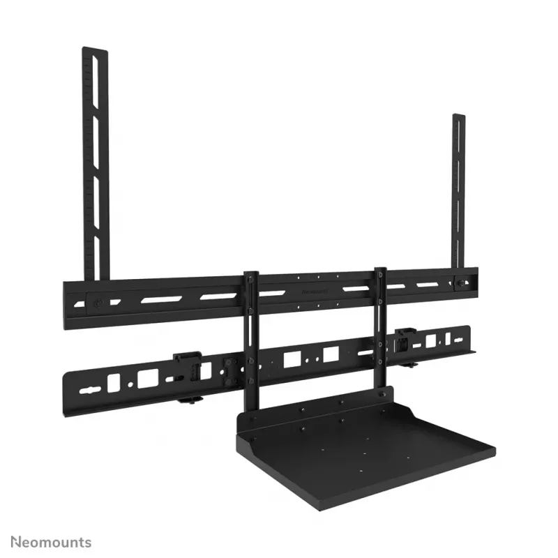 Neomounts AV60-500BL komplektas vaizdo juostai ir nešiojamojo kompiuterio lentynai, 43–110 colių ekranams, VESA iki 600x400, max apkrova 8 kg, plotis 900 mm