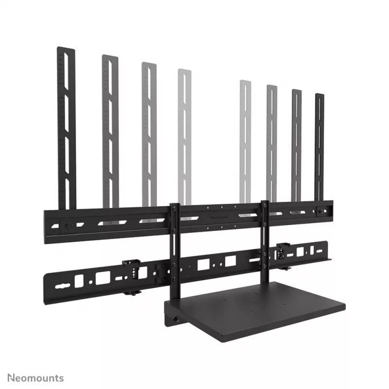 Neomounts AV60-500BL komplektas vaizdo juostai ir nešiojamojo kompiuterio lentynai, 43–110 colių ekranams, VESA iki 600x400, max apkrova 8 kg, plotis 900 mm