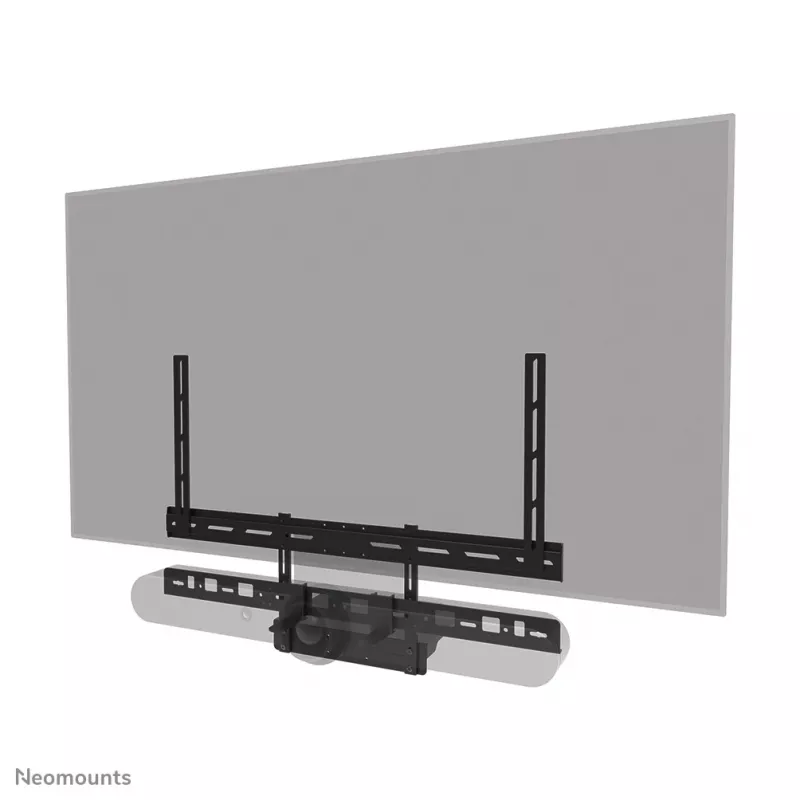 Neomounts AV60-500BL komplektas vaizdo juostai ir nešiojamojo kompiuterio lentynai, 43–110 colių ekranams, VESA iki 600x400, max apkrova 8 kg, plotis 900 mm