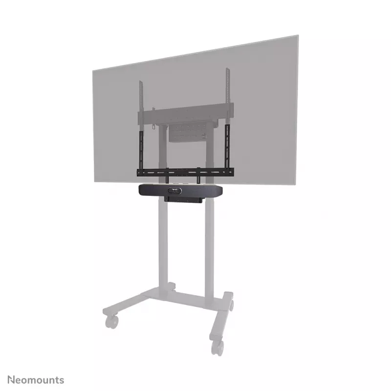 Neomounts AV60-500BL komplektas vaizdo juostai ir nešiojamojo kompiuterio lentynai, 43–110 colių ekranams, VESA iki 600x400, max apkrova 8 kg, plotis 900 mm