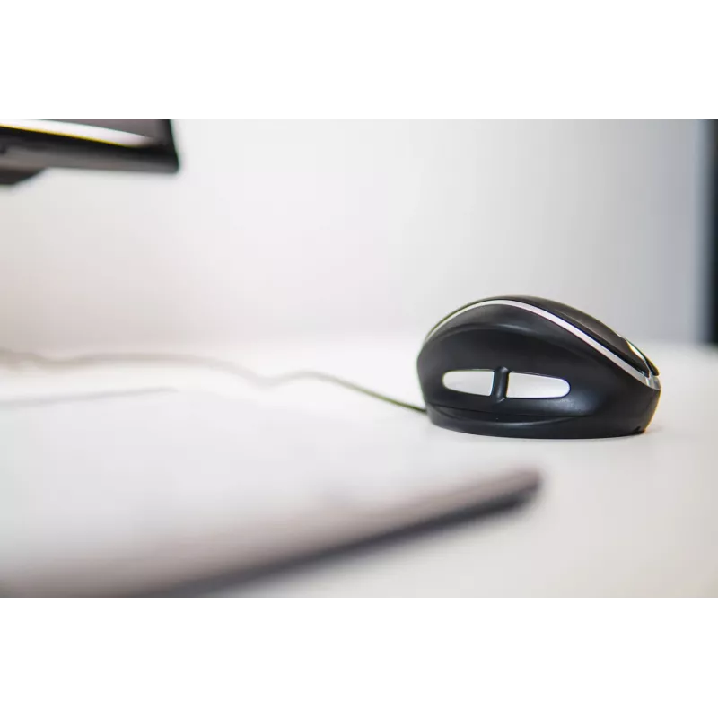 BakkerElkhuizen Oyster Wired pelė, Ambidekstrinė, Vertikalus dizainas, Lazerinė, USB Type-A, 1200 DPI, Juoda, Sidabrinė