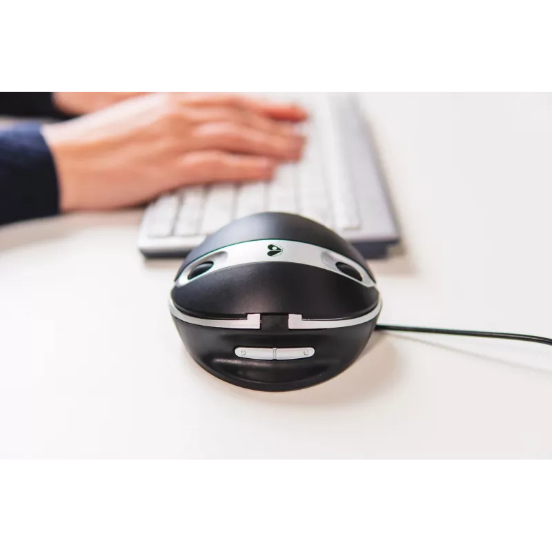 BakkerElkhuizen Oyster Wired pelė, Ambidekstrinė, Vertikalus dizainas, Lazerinė, USB Type-A, 1200 DPI, Juoda, Sidabrinė
