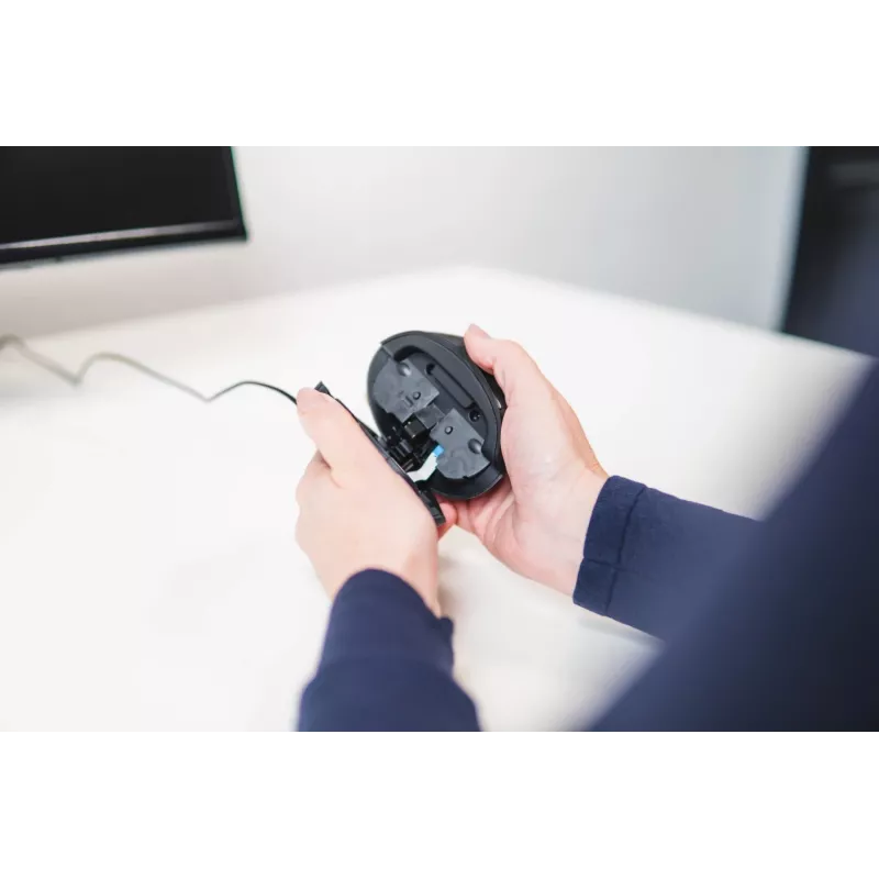 BakkerElkhuizen Oyster Wired pelė, Ambidekstrinė, Vertikalus dizainas, Lazerinė, USB Type-A, 1200 DPI, Juoda, Sidabrinė