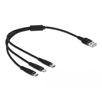USB įkrovimo laidas DeLOCK 3 in 1 Type-A į Lightning Micro USB USB Type-C 30 cm juodas