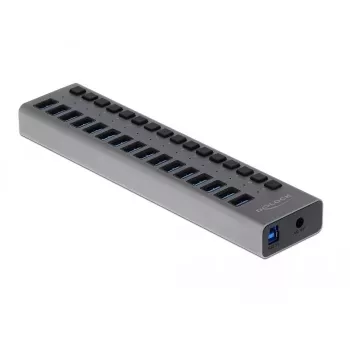 USB šakotuvas DeLOCK 63739, 16 prievadų, USB 3.2 Gen 1, pilkas metalinis korpusas