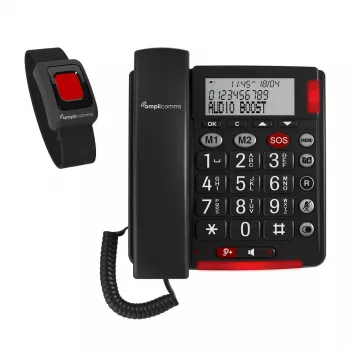 Laidinis analoginis telefonas amplicomms BigTel 50 Alarm Plus su skambučio numerio rodymu, tamsiai pilkas