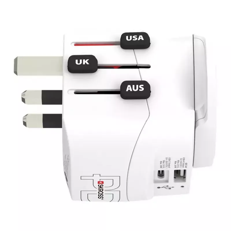 Keliautojų universalus adapteris SKROSS 61663 baltas 100-250V 2.4A USB