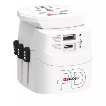 Keliautojų universalus adapteris SKROSS 61663 baltas 100-250V 2.4A USB