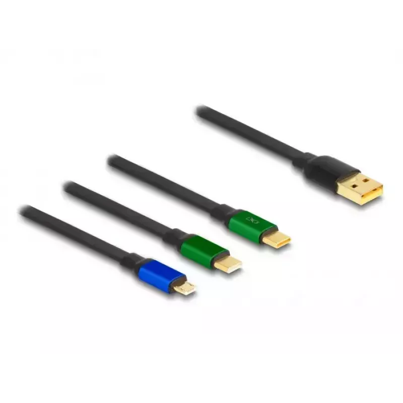 DeLOCK USB 3 in 1 įtraukiamas įkrovimo laidas Micro USB 2 x USB Type-C 1,13 m