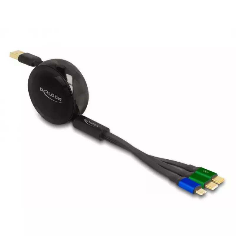 DeLOCK USB 3 in 1 įtraukiamas įkrovimo laidas Micro USB 2 x USB Type-C 1,13 m